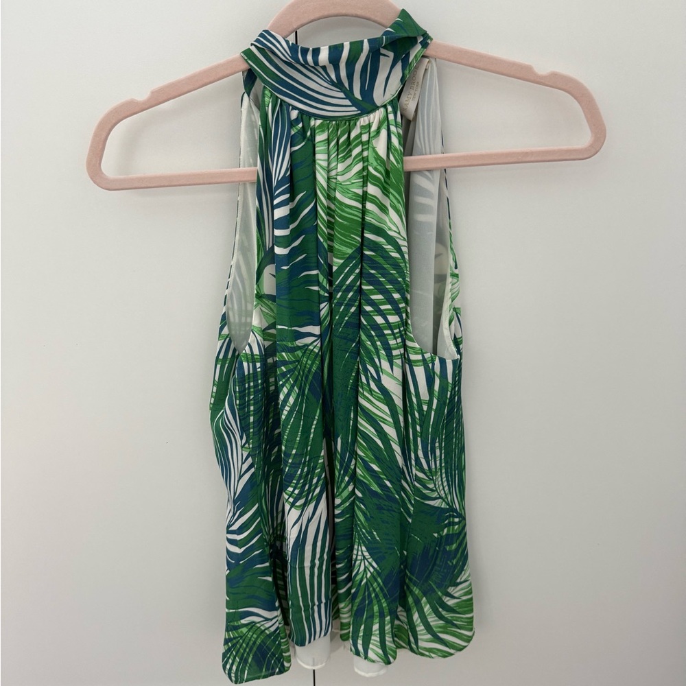 Tropical Green and White Sleeveless Blouse